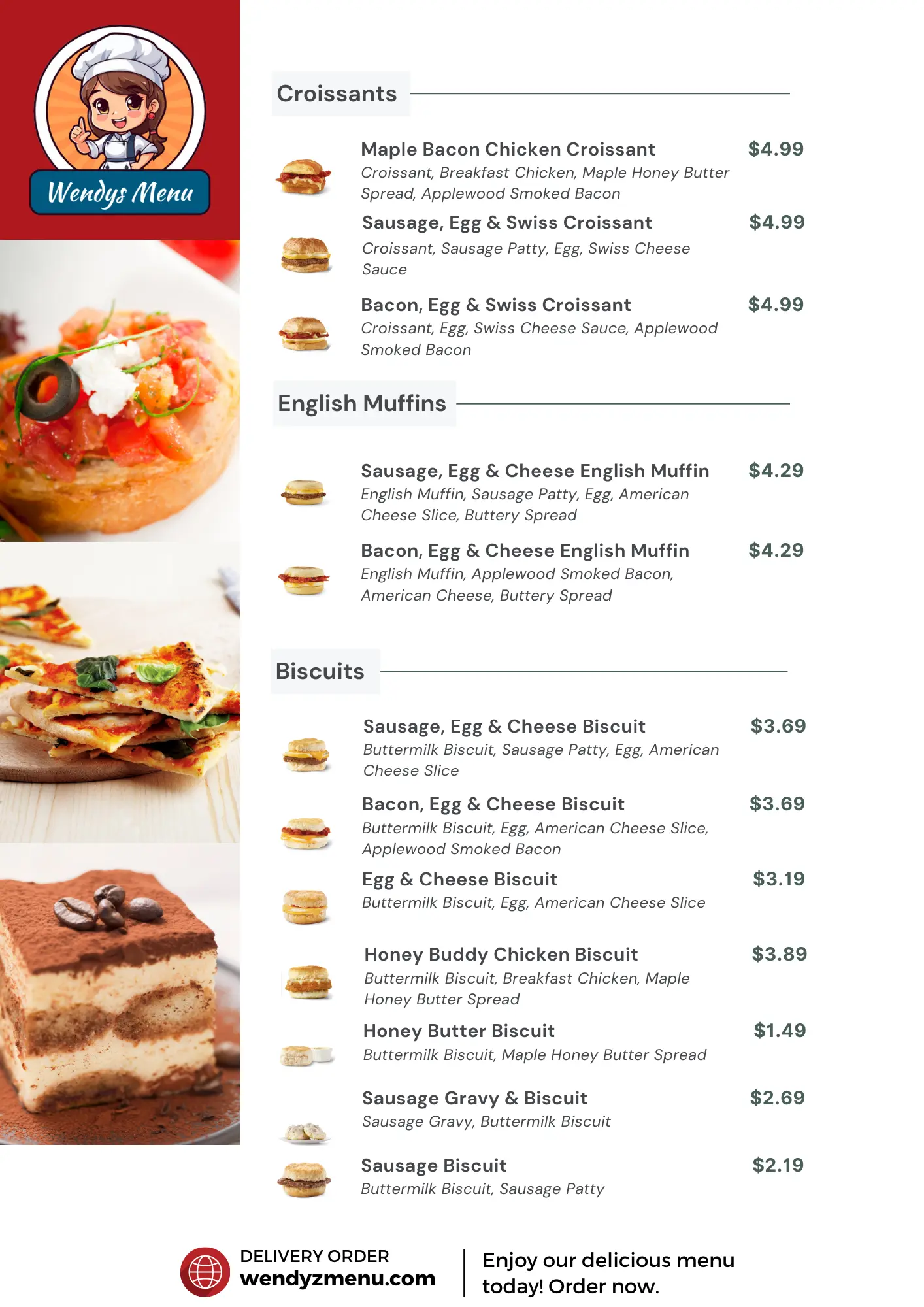 Pictures of Wendy's Menu - Croissants, English Muffins, Biscuits