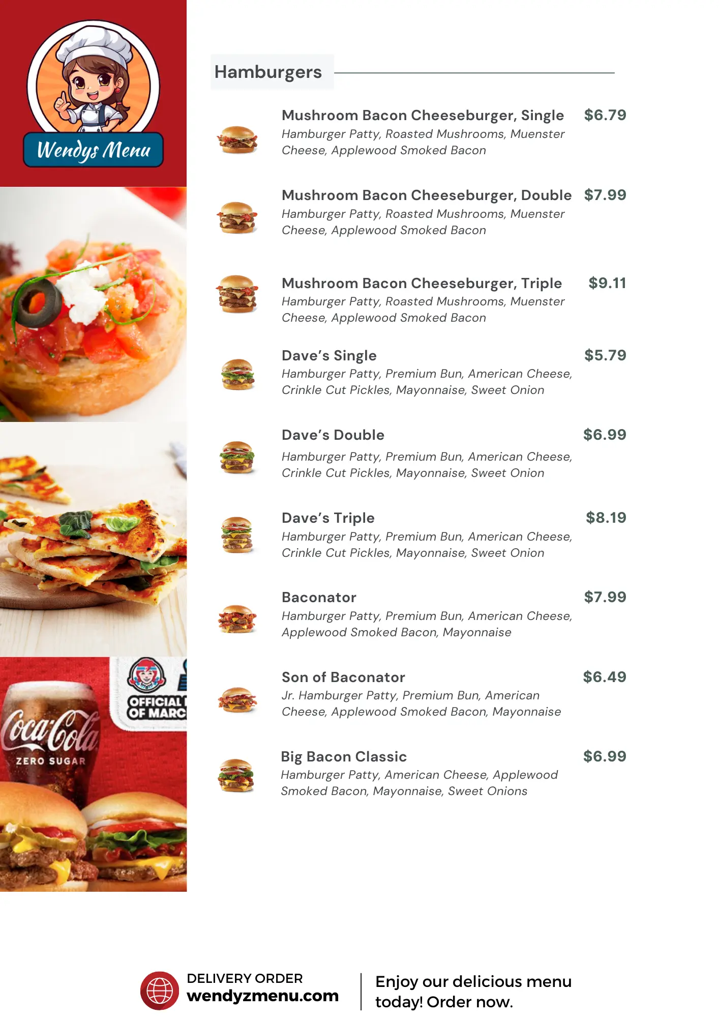 Pictures of Wendy's Menu - Hamburgers