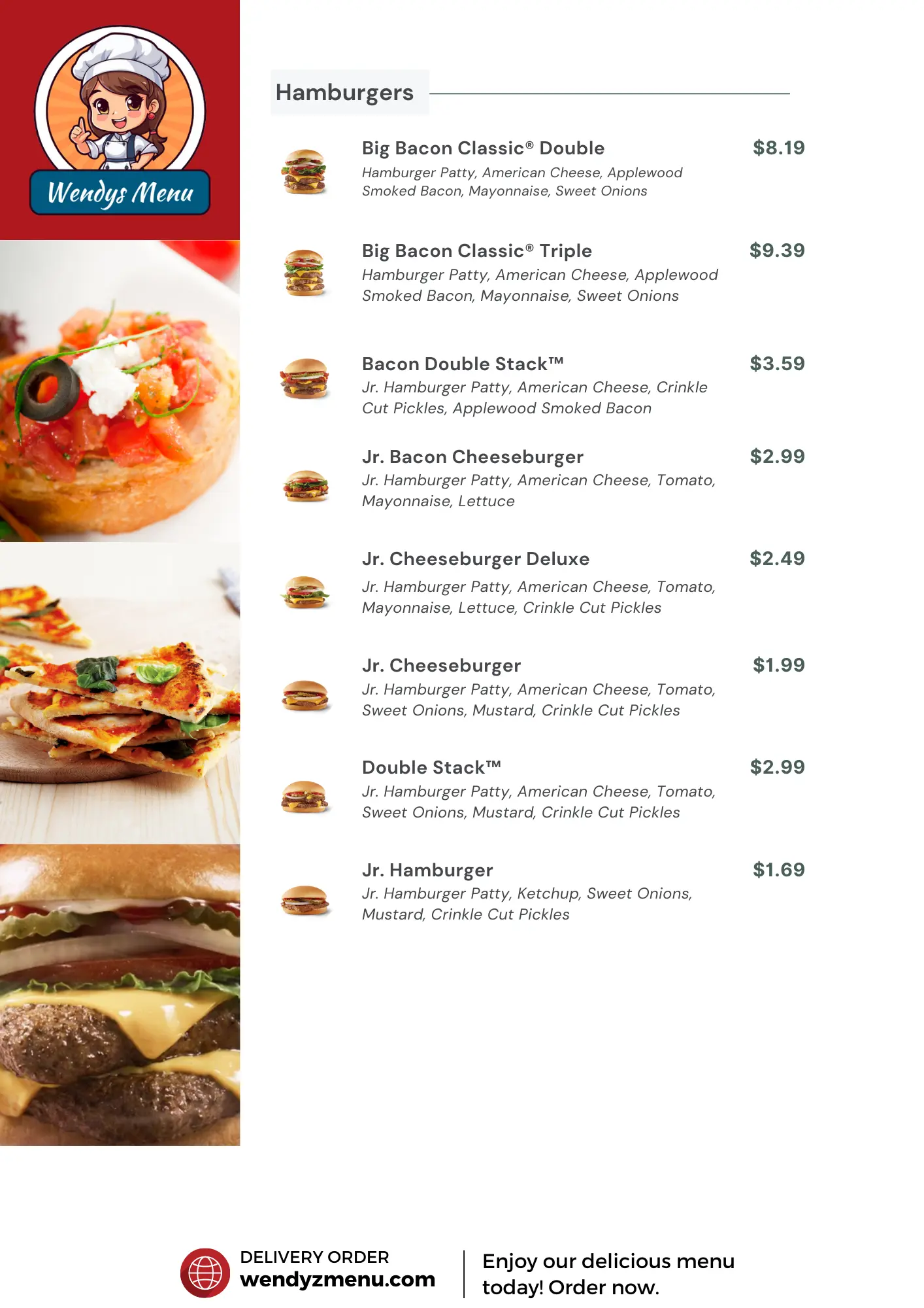 Pictures of Wendy's Menu - Hamburgers